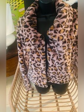 Candie’s Faux Fur Leopard Print Open Front Jacket